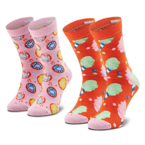 Happy Socks Súprava 2 párov vysokých detských ponožiek KCOC02-2900 Oranžová