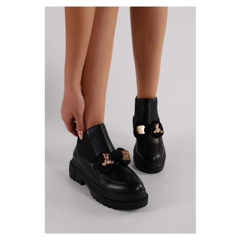 Shoeberry Women's Mottox Black Boot Loafer Black Skin