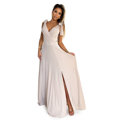 Long dress with neckline and tie at the shoulders Numoco