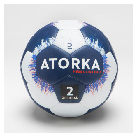 Detská hybridná lopta na hádzanú H500 veľkosť 2 tmavomodro-biela ATORKA
