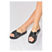 Fox Shoes Black Genuine Leather Cross Band Women's Slippers