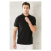 ALTINYILDIZ CLASSICS Pánske čierne tričko s vyhrňovacím golierom 100% bavlna slim fit slim fit p