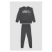 DEFACTO Boy's Printed Sweatshirt Sweatpants Set of 2