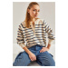 Bianco Lucci Women's Charmed Striped 11 Button Knitwear Sweater