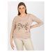 Beige blouse with application plus sizes up to V