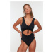 Trendyol Black V-Neck Cut Out/Windowed Regular Leg Swimsuit