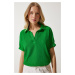 Happiness İstanbul Women's Green Polo Neck Knitted Crinkle Blouse