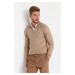 Trendyol Camel Slim Fit Cotton Half Turtleneck Zippered Collar Smart Knitwear Sweater