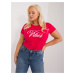 Red women's T-shirt plus size with rhinestones