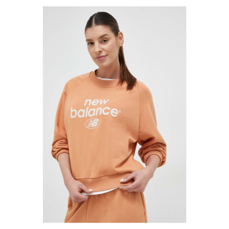 Mikina New Balance WT31508SEI-SEI, dámska, oranžová farba, s potlačou