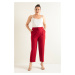 Lafaba Women's Burgundy Plus Size Fabric Trousers