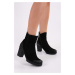 Shoeberry Women's Hero Black Genuine Suede Leather Daily Heeled Boots.