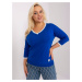 Plus Size Cotton Blouse Cobalt Blue with Applique