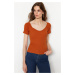 Trendyol Cinnamon Fitted Cotton Stretch Knitted Blouse