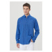 ALTINYILDIZ CLASSICS Men's Navy Blue Comfort Fit Comfy Cut Buttoned Collar Linen Shirt.