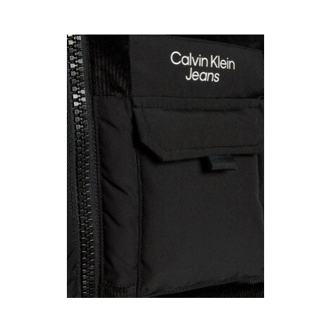 Calvin Klein Jeans Vatovaná bunda Corduroy Mix Media IB0IB01353 Čierna Regular Fit