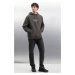 GRIMELANGE Herald Men's Hooded Kangaroo Pocket Fleece Printed Dark Gray Sweatshir