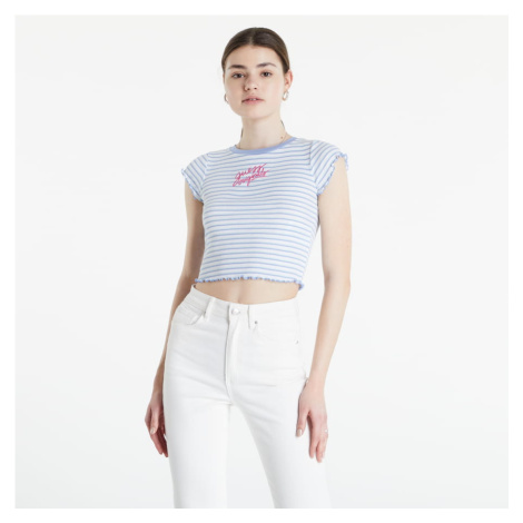 GUESS Front Logo Striped Crop T-Shirt tyrkysové