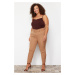 Trendyol Curve Brown Woven Belted Plus Size Fabric Trousers