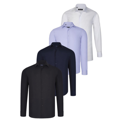 QUAD SET G726 DEWBERRY SHIRT-BLACK-WHITE-NAVY BLUE-LILAC