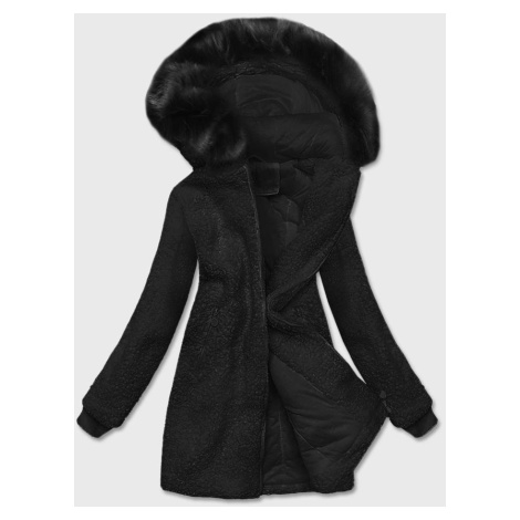 Čierna dámska bunda "baránok" s kapucňou (H-1030-01) čierna