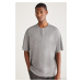 GRIMELANGE Millard Men's Buttoned Collar Comfort Fit Special Textured Shaggy Look Gray T-shirt