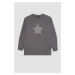 DEFACTO Regular Fit Crew Neck Star Patterned Soft Fuzzy Sweatshirt Tunic