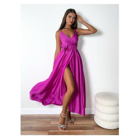 Cyklamenové dlhé saténové šaty iMóda