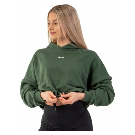 Nebbia Loose Fit Crop Hoodie Iconic Dark Green Fitness mikina