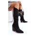 Women's over-the-knee cowboy boots decorated with rhinestones, black Poelstra