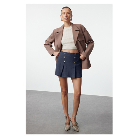 Trendyol Navy Blue Buttoned Tweed Woven Shorts Skirt