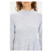 Trendyol Gray Stand Up Collar Waist Cut Detailed Knitted Dress