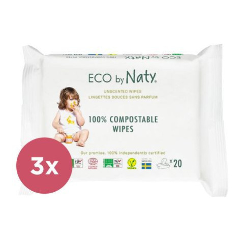 Vlhčené obrúsky ECO by Naty bez vône - pre citlivú pokožku - výhodné balenie 3 x 56ks