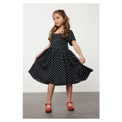 Trendyol Black Girl's Polka Dot Patterned Short Sleeve Dress