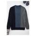 Trendyol Indigo Men's Crew Neck Knitted Panel Color Block Knitwear Sweater