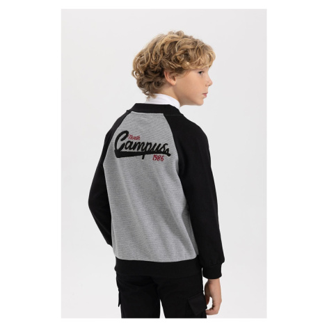 DEFACTO Boy&#39;s College Collar Embroidered Bomber Cardigan