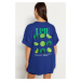 Trendyol Saks 100% Cotton Front and Back Printed Oversize/Wide Fit Crew Neck Knitted T-Shirt