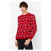 Trendyol Men's Red Regular Fit Crew Neck Christmas Jacquard Knitwear Sweater