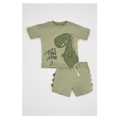 DEFACTO Baby Boy Dinosaur Printed Combed Cotton Short Sleeve T-Shirt Shorts 2-Piece Set