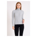 Happiness İstanbul Women's Gray Turtleneck Ribbed Knitwear Sweater