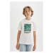 DEFACTO Boy's Crew Neck Printed Short Sleeve T-Shirt