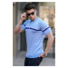 Madmext Baby Blue Striped Polo Neck T-Shirt 5734