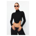 Trendyol Black Super Crop stojaci golier Pletený sveter