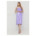 Šaty Bardot fialová farba, midi, rovný strih
