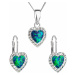 Sada šperkov so syntetickým opálom a krištálmi Preciosa náušnice a prívesok zelené srdce 39161.1
