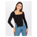 Čierny crop top s cípmi a dlhými rukávmi -TW-BZ-BL-1005.26P-black