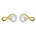 Zlaté náušnice 585 - symbol nekonečna ozdobený zirkónikmi a okrúhlou perlou, puzetky