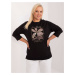 Black plus-size blouse with rhinestone appliqué