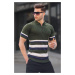 Madmext Striped Knitwear Khaki Polo Neck T-Shirt 6356