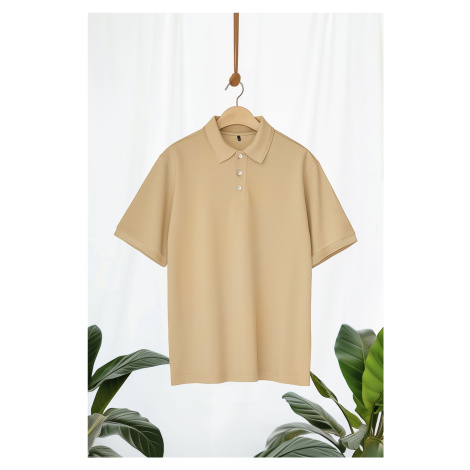 Trendyol Plus Size Beige Regular/Normal Cut 100% Cotton Polo Neck T-shirt